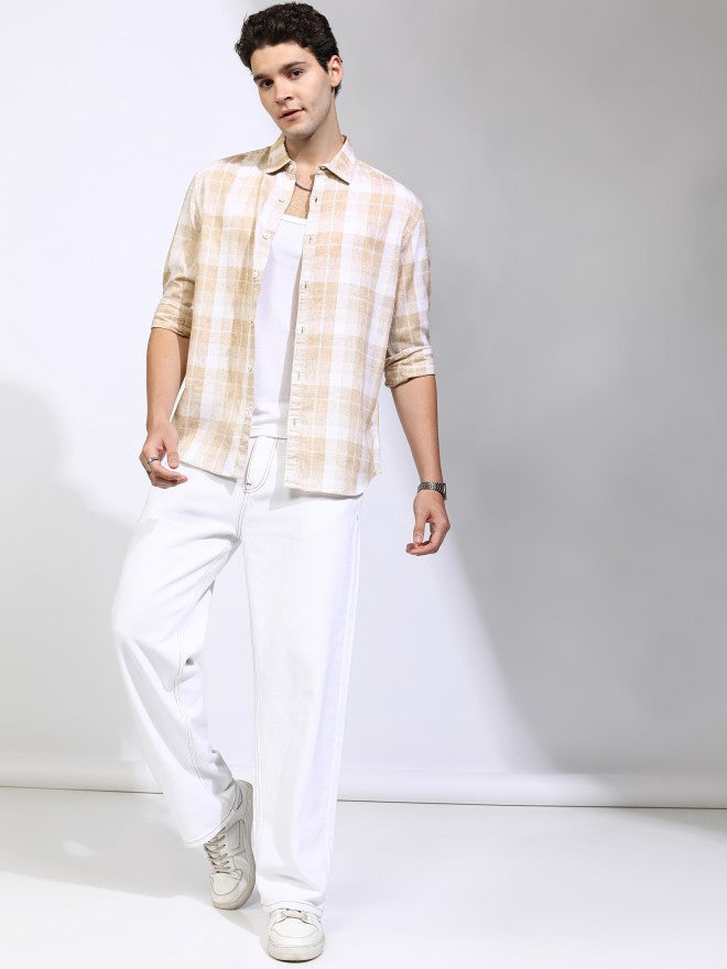 Highlander Men Beige Checked Relaxed Fit Casual Shirt - Beige - Image 2