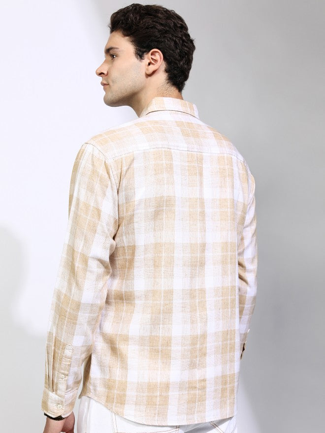 Highlander Men Beige Checked Relaxed Fit Casual Shirt - Beige - Image 3