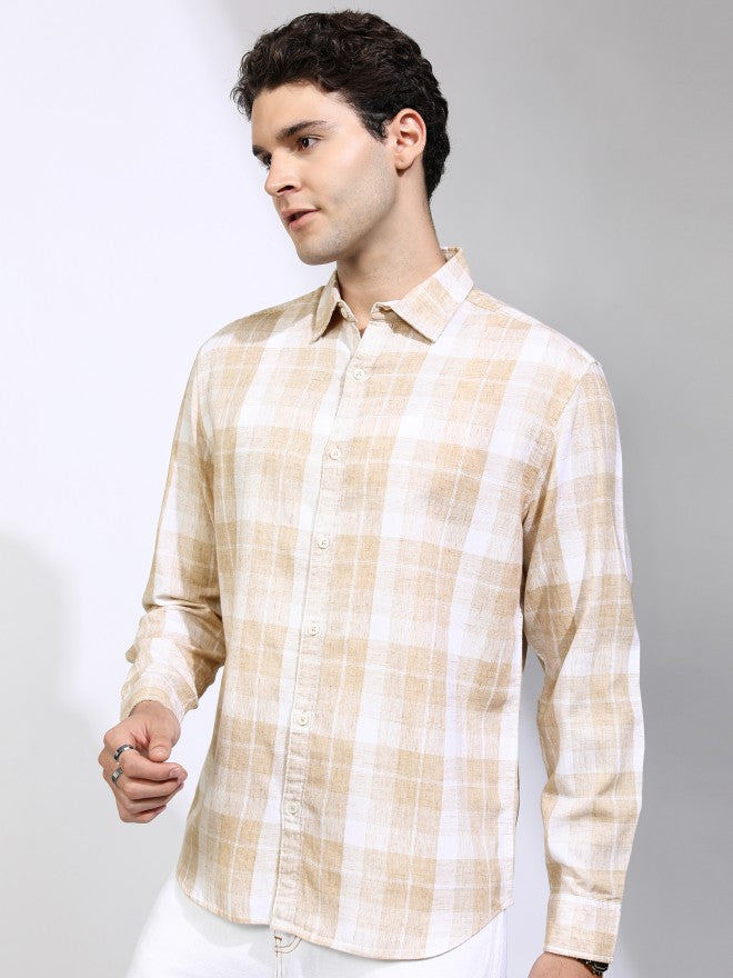 Highlander Men Beige Checked Relaxed Fit Casual Shirt - Beige - Image 4