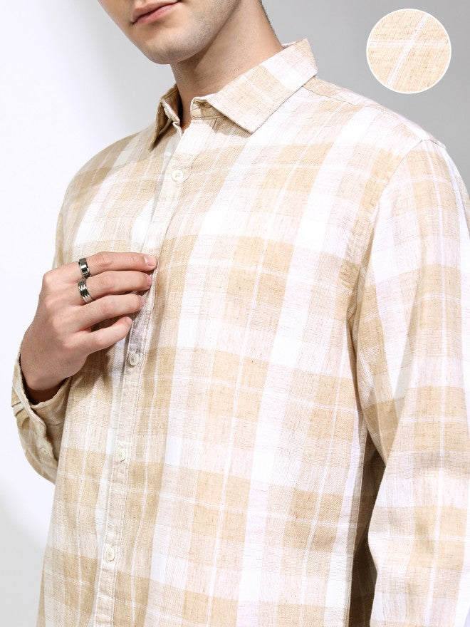 Highlander Men Beige Checked Relaxed Fit Casual Shirt - Beige - Image 5