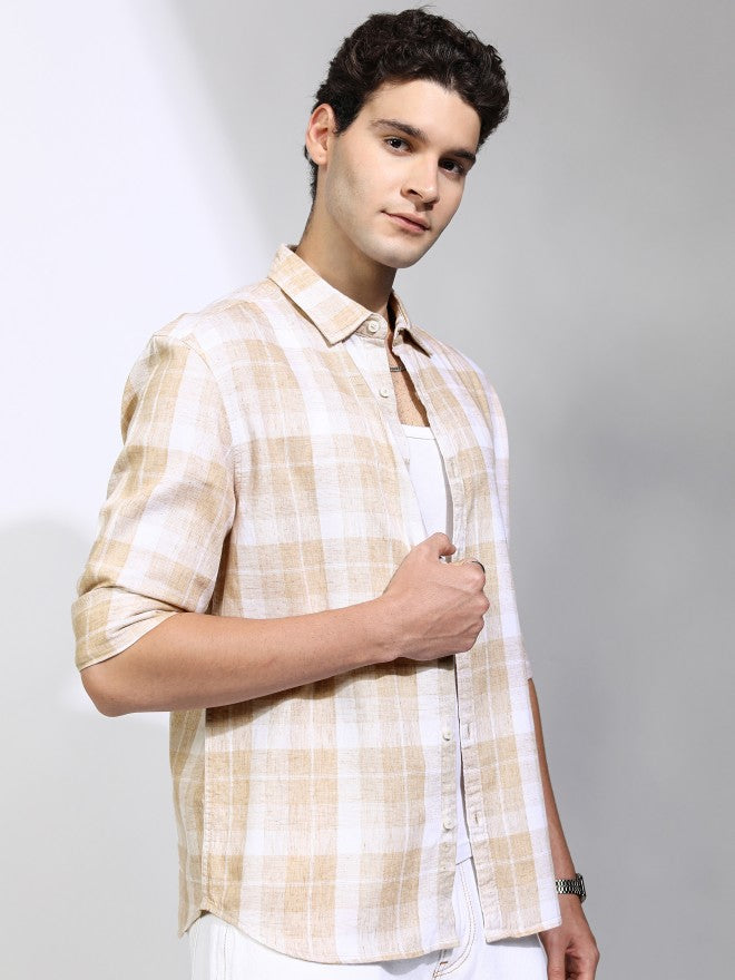 Highlander Men Beige Checked Relaxed Fit Casual Shirt - Beige - Image 6