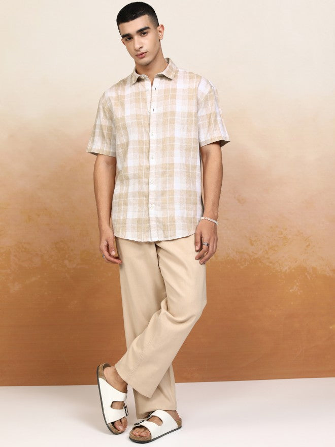 Highlander Men Beige Checked Relaxed Fit Casual Shirt - Beige - Image 2