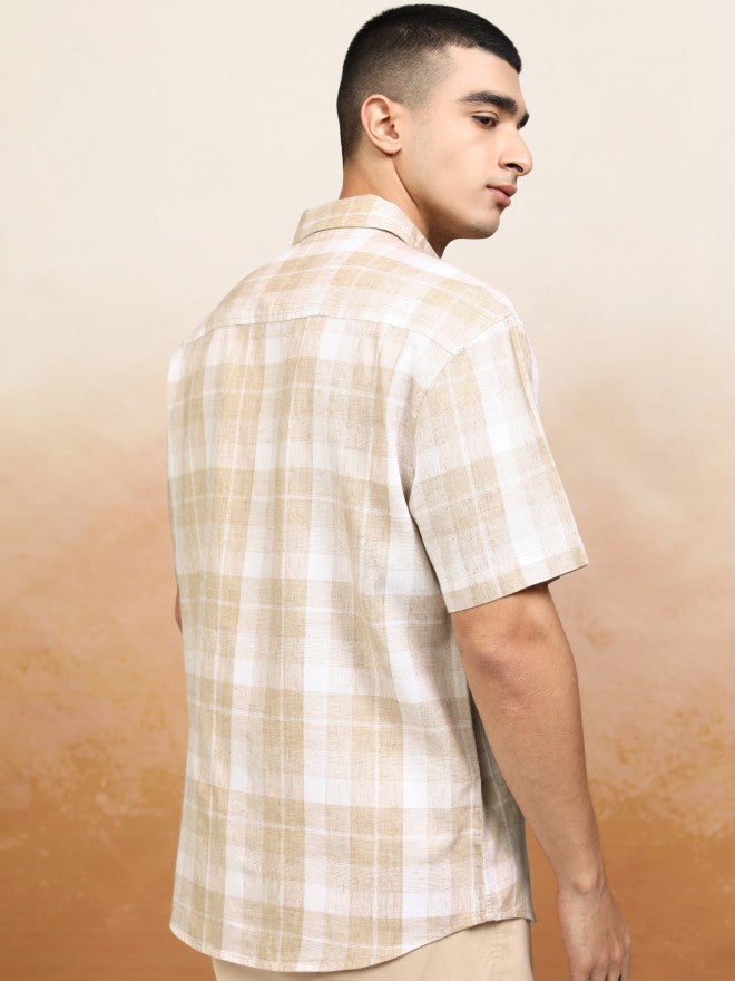 Highlander Men Beige Checked Relaxed Fit Casual Shirt - Beige - Image 3