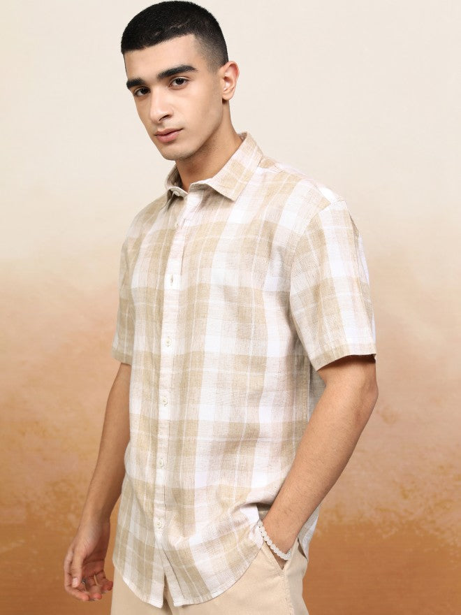 Highlander Men Beige Checked Relaxed Fit Casual Shirt - Beige - Image 4