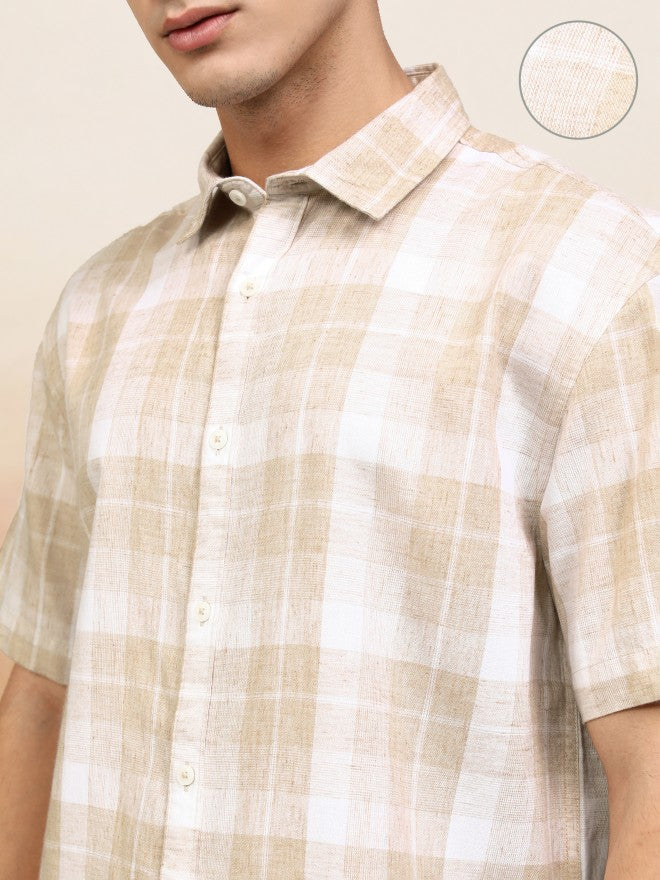 Highlander Men Beige Checked Relaxed Fit Casual Shirt - Beige - Image 5