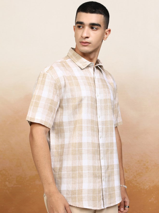 Highlander Men Beige Checked Relaxed Fit Casual Shirt - Beige - Image 6