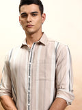 Highlander Men Beige Striped Relaxed Fit Casual Shirt - Beige - Image 1