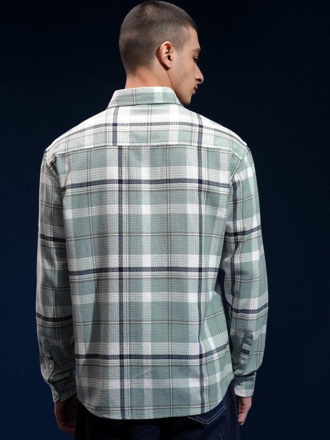 Highlander Men Green Checked Relaxed Fit Casual Shirt - Green - Image 3