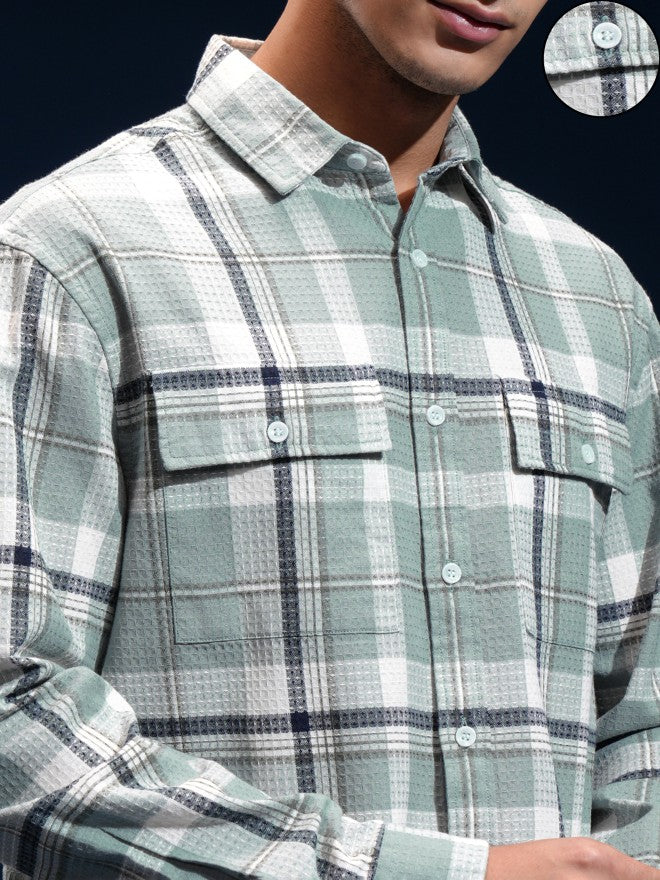Highlander Men Green Checked Relaxed Fit Casual Shirt - Green - Image 5