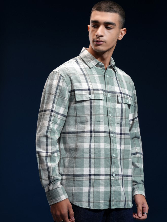 Highlander Men Green Checked Relaxed Fit Casual Shirt - Green - Image 6