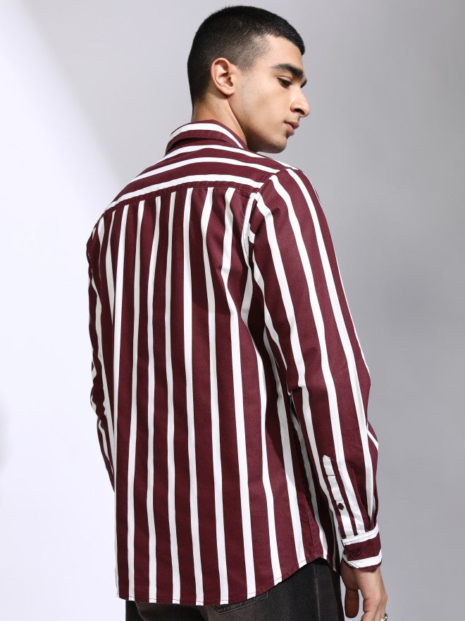 Highlander Men Maroon Striped Regular Fit Casual Shirt - Maroon - Image 3