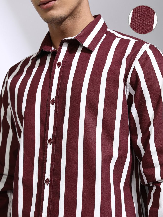 Highlander Men Maroon Striped Regular Fit Casual Shirt - Maroon - Image 5