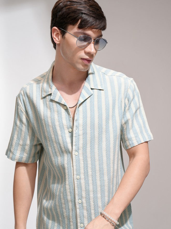 Highlander Men Beige Striped Relaxed Fit Casual Shirt - Beige - Image 1