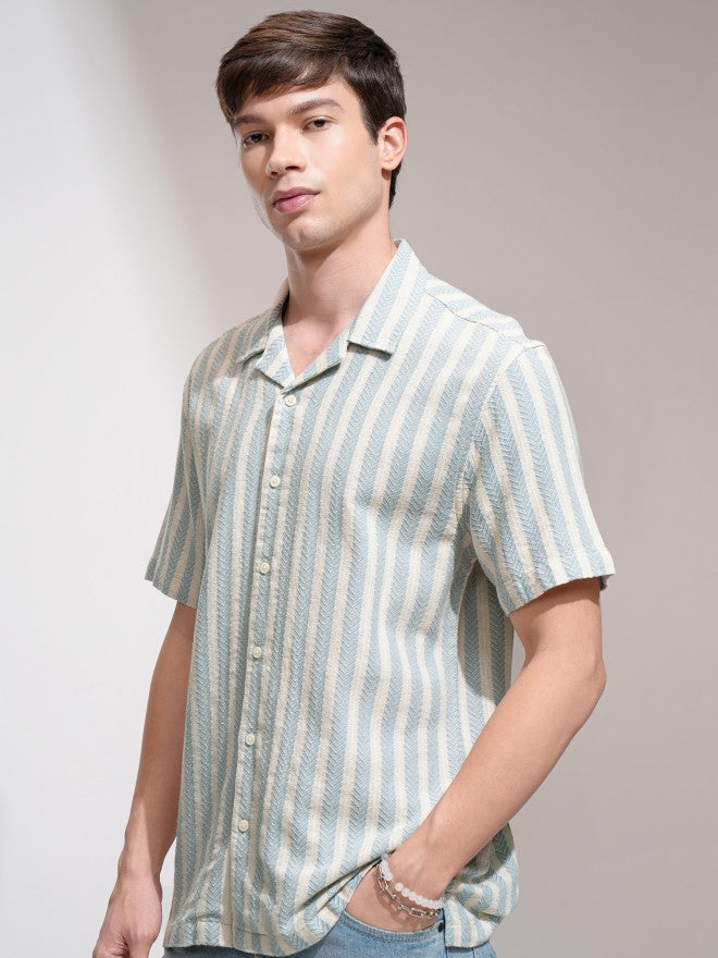 Highlander Men Beige Striped Relaxed Fit Casual Shirt - Beige - Image 4
