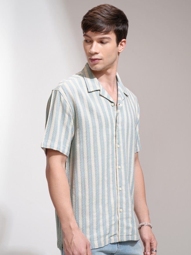 Highlander Men Beige Striped Relaxed Fit Casual Shirt - Beige - Image 6