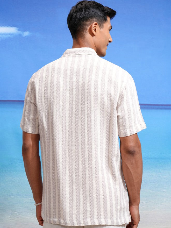 Highlander Men Beige Striped Relaxed Fit Casual Shirts - Beige - Image 3