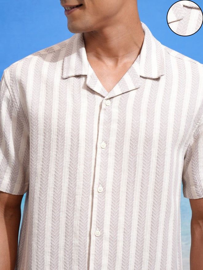 Highlander Men Beige Striped Relaxed Fit Casual Shirts - Beige - Image 5