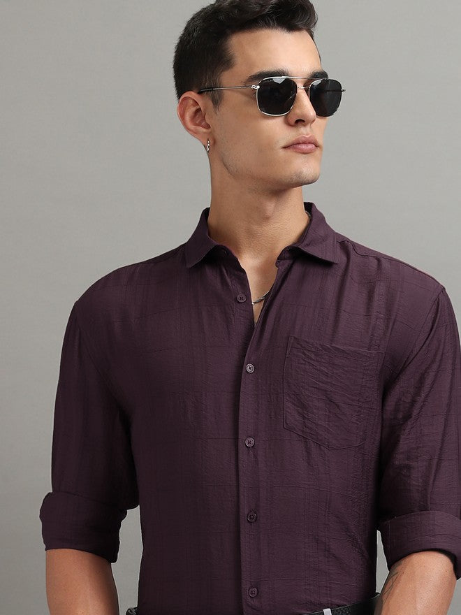 Highlander Men Purple Textured Relaxed Fit Casual Shirt - Purple - Image 1