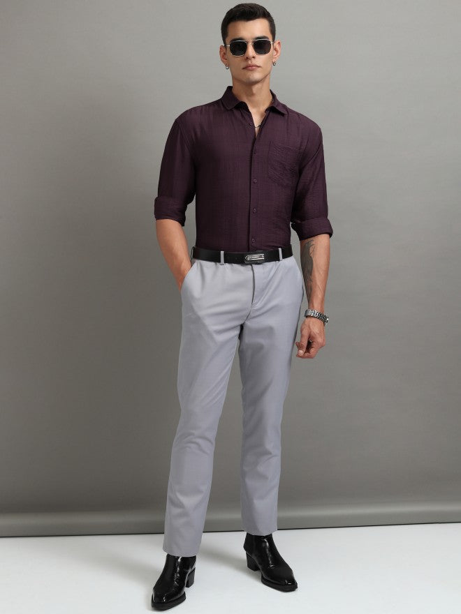 Highlander Men Purple Textured Relaxed Fit Casual Shirt - Purple - Image 2