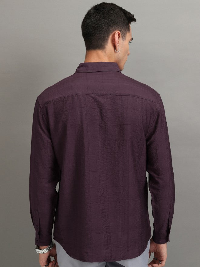 Highlander Men Purple Textured Relaxed Fit Casual Shirt - Purple - Image 3