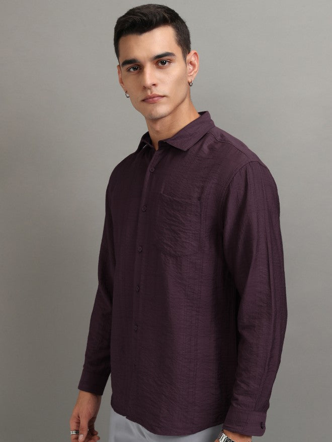 Highlander Men Purple Textured Relaxed Fit Casual Shirt - Purple - Image 4