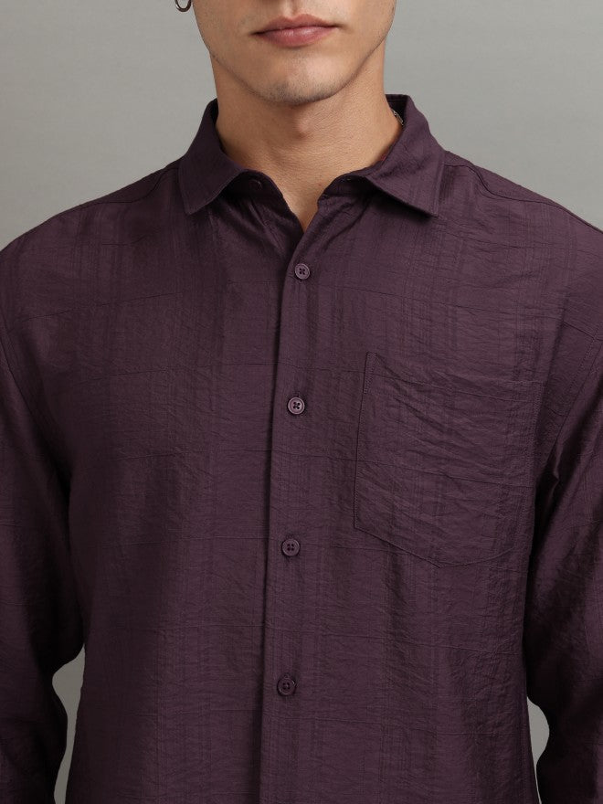 Highlander Men Purple Textured Relaxed Fit Casual Shirt - Purple - Image 5