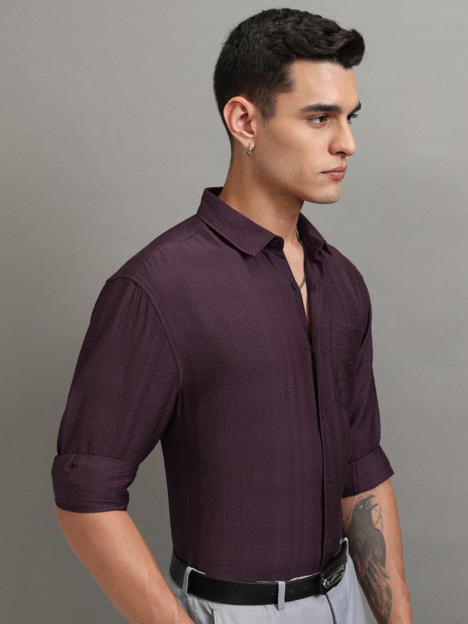 Highlander Men Purple Textured Relaxed Fit Casual Shirt - Purple - Image 6