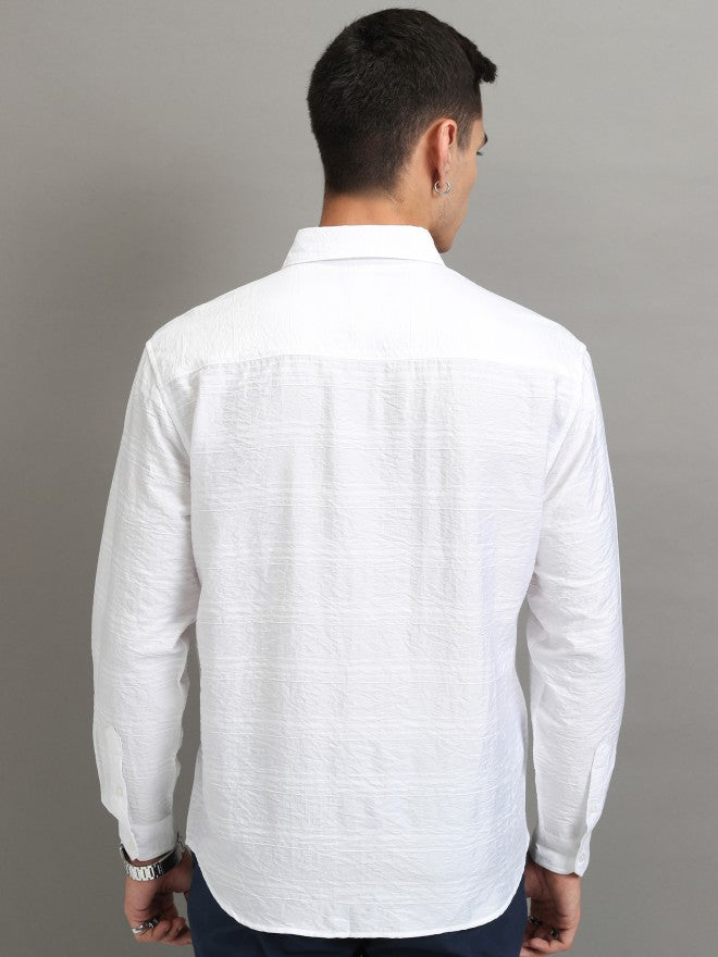 Highlander Men White Striped Relaxed Fit Casual Shirt - White - Image 3