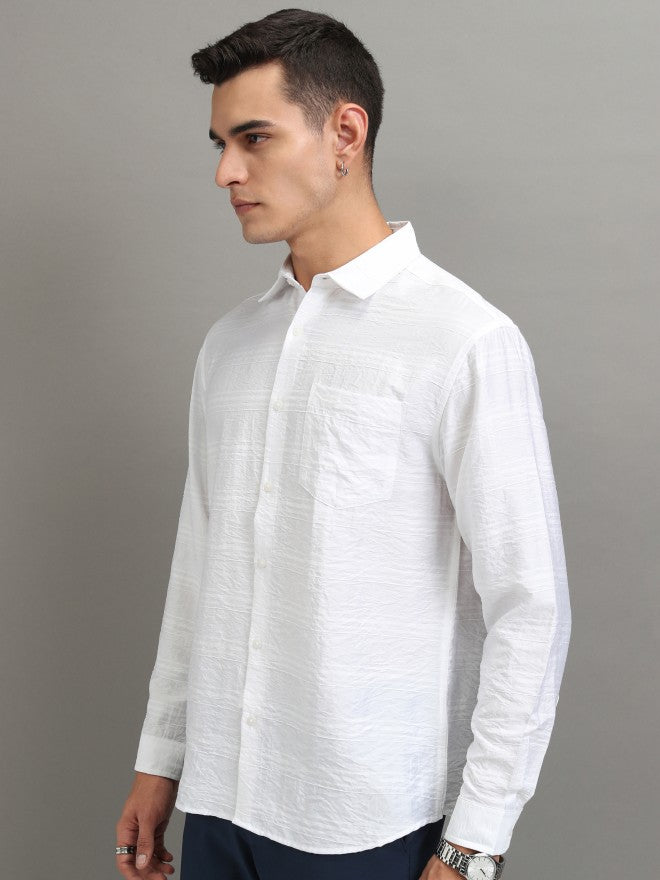 Highlander Men White Striped Relaxed Fit Casual Shirt - White - Image 4