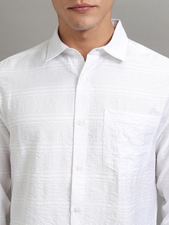 Highlander Men White Striped Relaxed Fit Casual Shirt - White - Image 5
