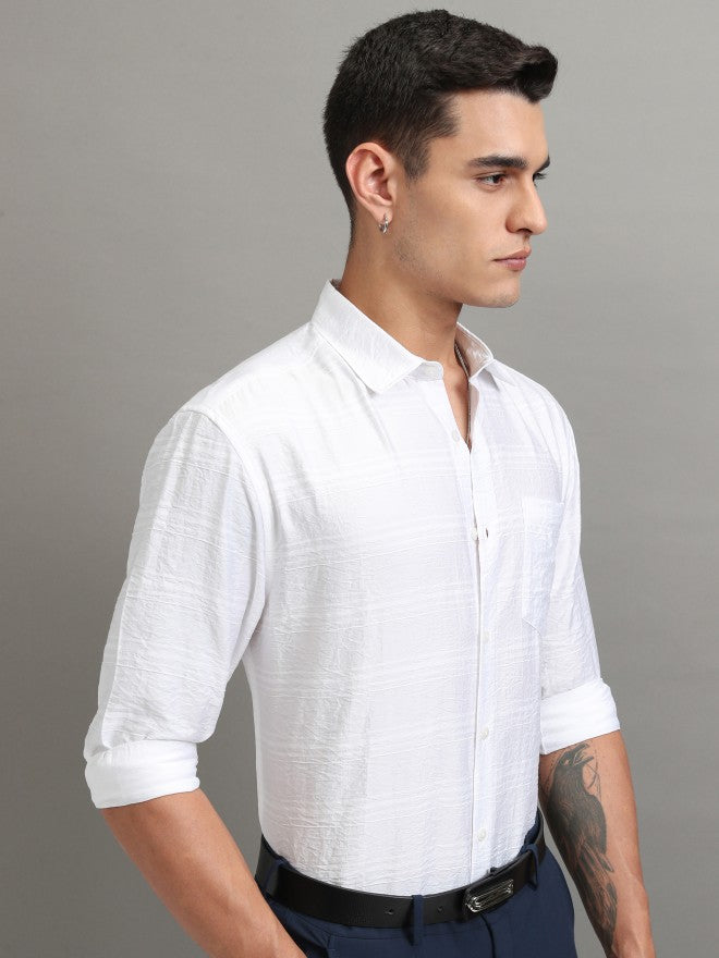 Highlander Men White Striped Relaxed Fit Casual Shirt - White - Image 6