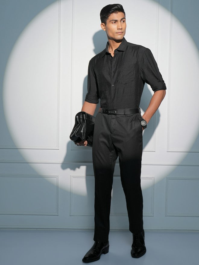 Highlander Men Black Textured Relaxed Fit Casual Shirt - Black - Image 2