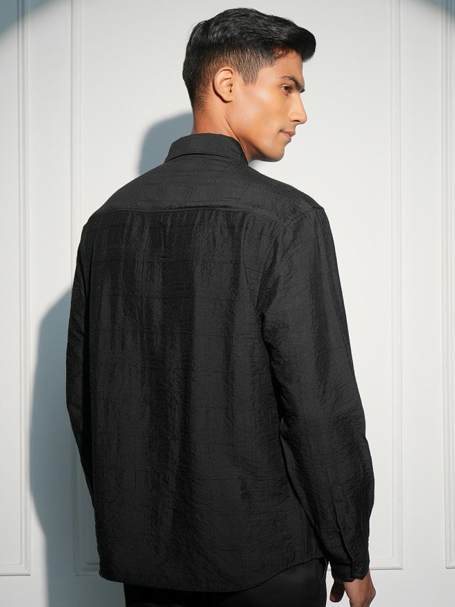 Highlander Men Black Textured Relaxed Fit Casual Shirt - Black - Image 3