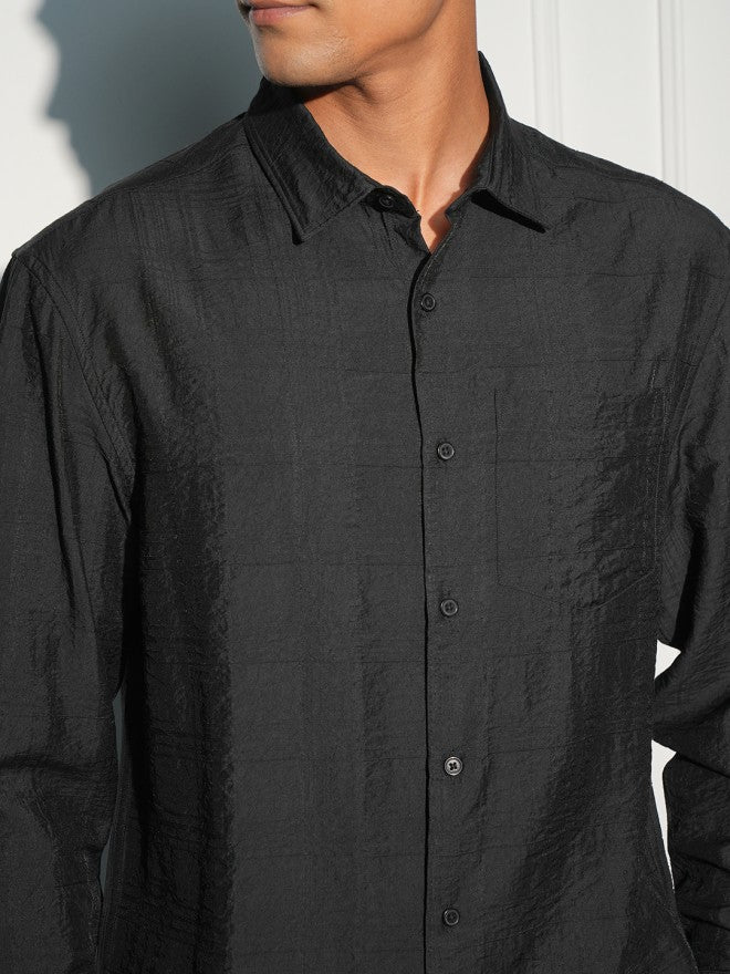 Highlander Men Black Textured Relaxed Fit Casual Shirt - Black - Image 5