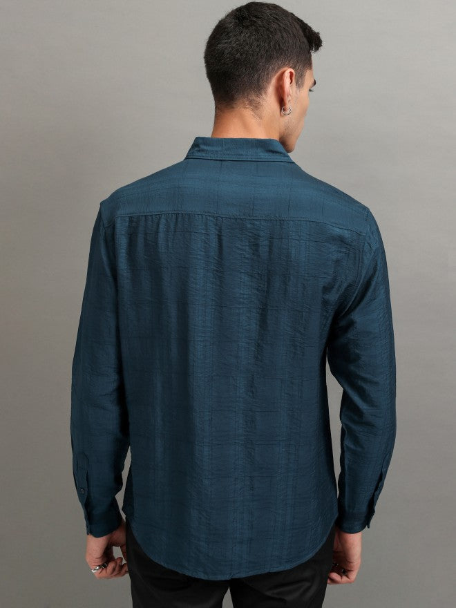 Highlander Men Teal Checked Relaxed Fit Casual Shirt - Teal - Image 3