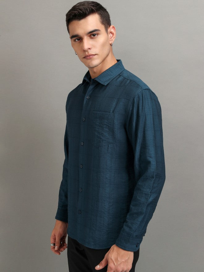 Highlander Men Teal Checked Relaxed Fit Casual Shirt - Teal - Image 4