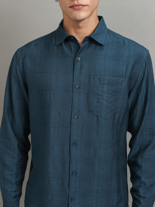 Highlander Men Teal Checked Relaxed Fit Casual Shirt - Teal - Image 5