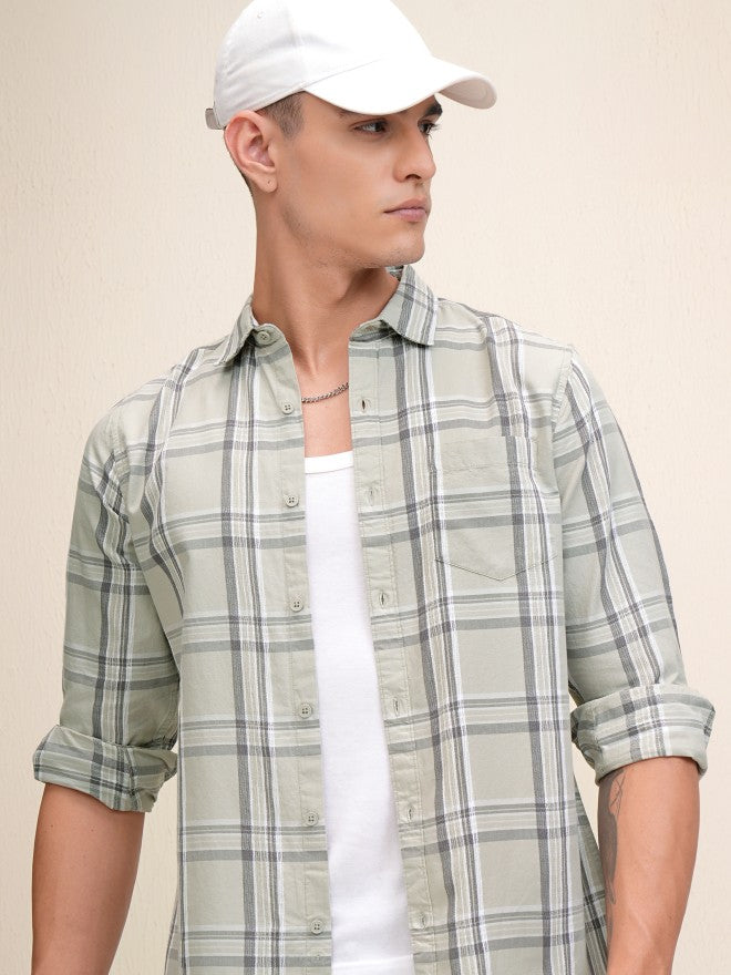 Highlander Men Olive Checked Regular Fit Casual Shirt - Olive - Image 1
