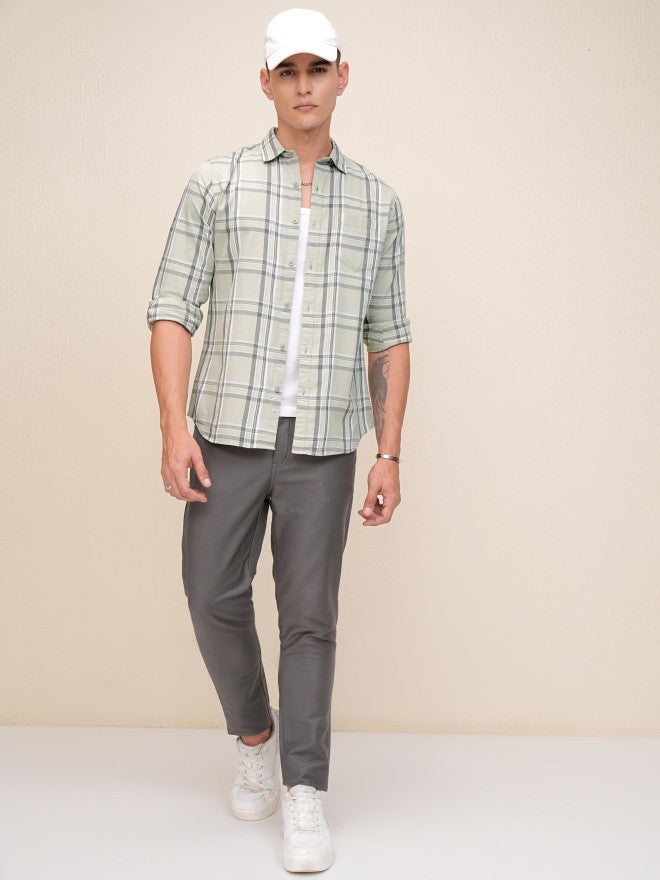 Highlander Men Olive Checked Regular Fit Casual Shirt - Olive - Image 2