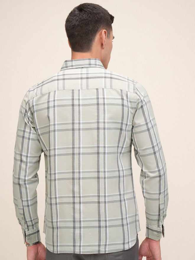 Highlander Men Olive Checked Regular Fit Casual Shirt - Olive - Image 3