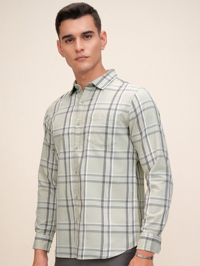 Highlander Men Olive Checked Regular Fit Casual Shirt - Olive - Image 4