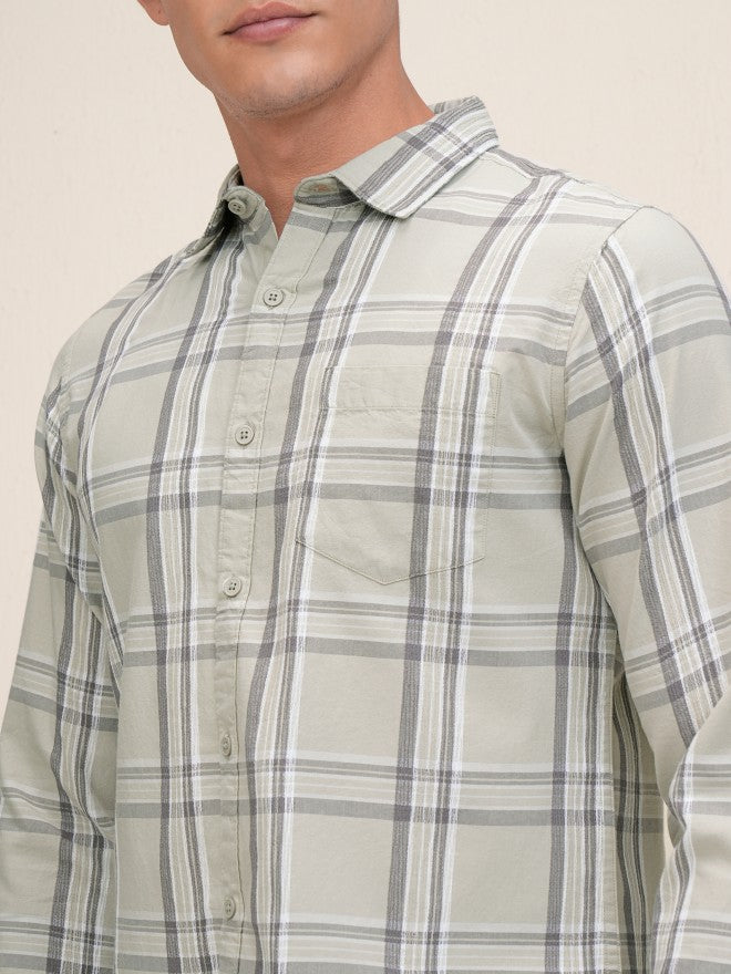 Highlander Men Olive Checked Regular Fit Casual Shirt - Olive - Image 5