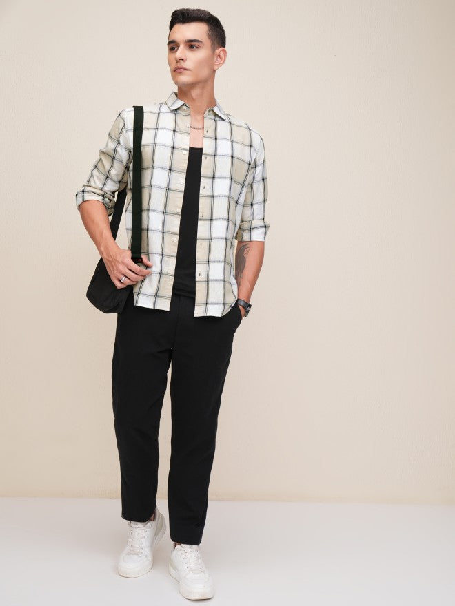 Highlander Men Beige Checked Regular Fit Casual Shirt - Beige - Image 2