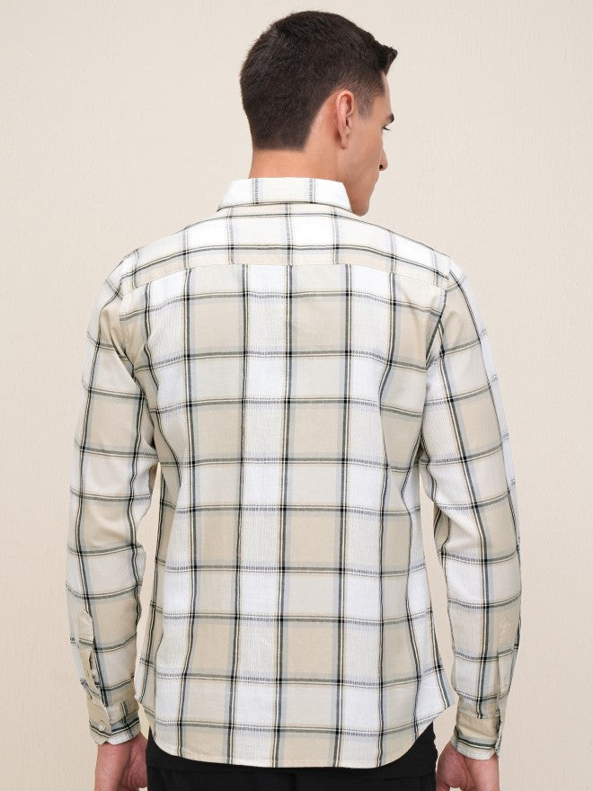 Highlander Men Beige Checked Regular Fit Casual Shirt - Beige - Image 3