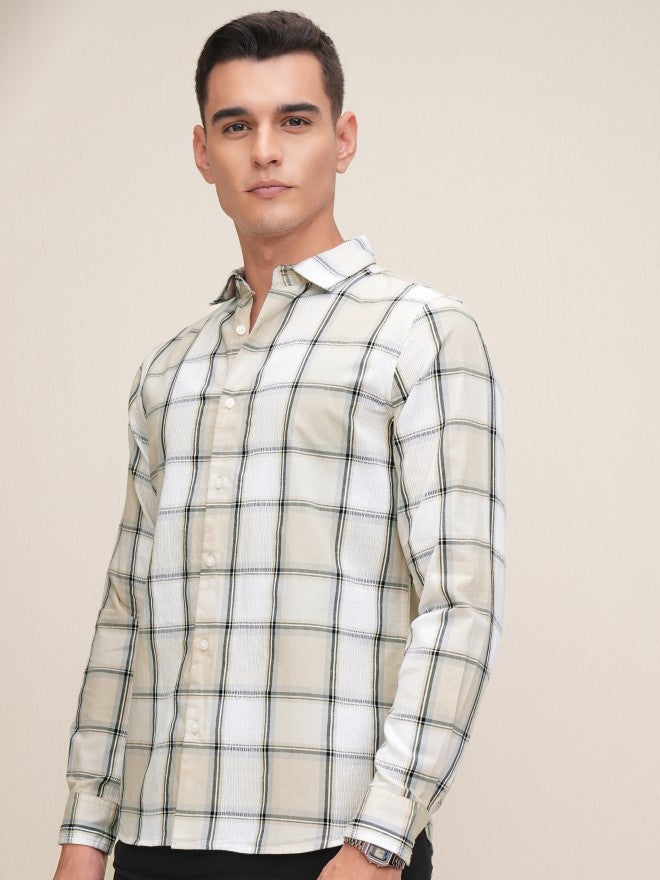 Highlander Men Beige Checked Regular Fit Casual Shirt - Beige - Image 4