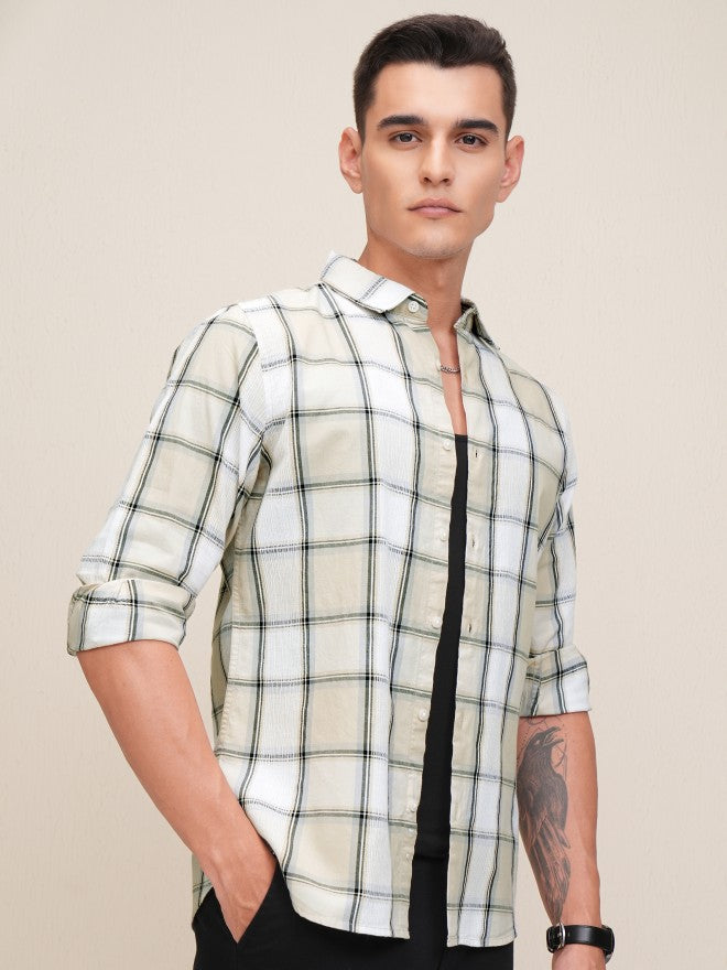Highlander Men Beige Checked Regular Fit Casual Shirt - Beige - Image 6