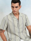 Highlander Men Olive Striped Relaxed Fit Casual Shirt - Olive - Image 1