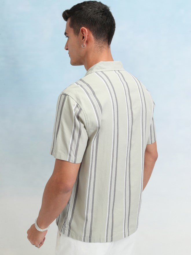 Highlander Men Olive Striped Relaxed Fit Casual Shirt - Olive - Image 3