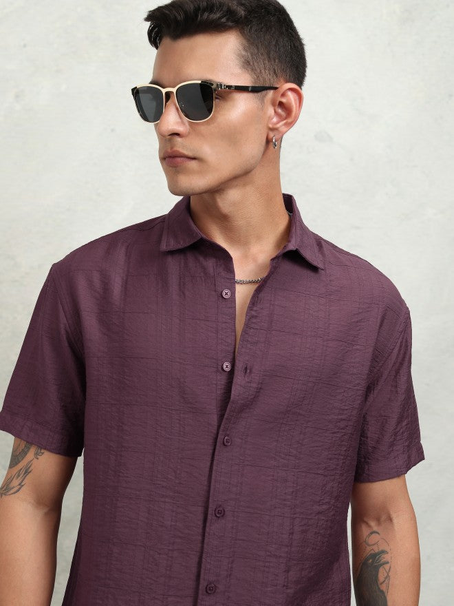 Highlander Men Purple Textured Relaxed Fit Casual Shirt - Purple - Image 1