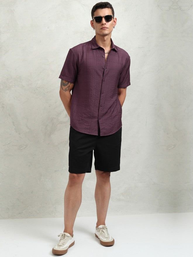 Highlander Men Purple Textured Relaxed Fit Casual Shirt - Purple - Image 2